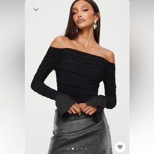 (NWT) Princess Polly Moreno Off the Shoulder Top Black Flare Sleeves